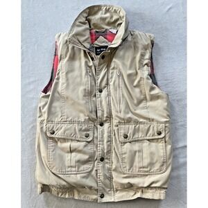 Hugo Valentino Utility Vest Mens Small Tan Flannel Lined Plaid Pockets Outdoor